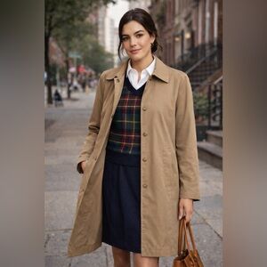 London Fog Tan Heritage Trench Coat with Concealed Snap Front Medium Petite